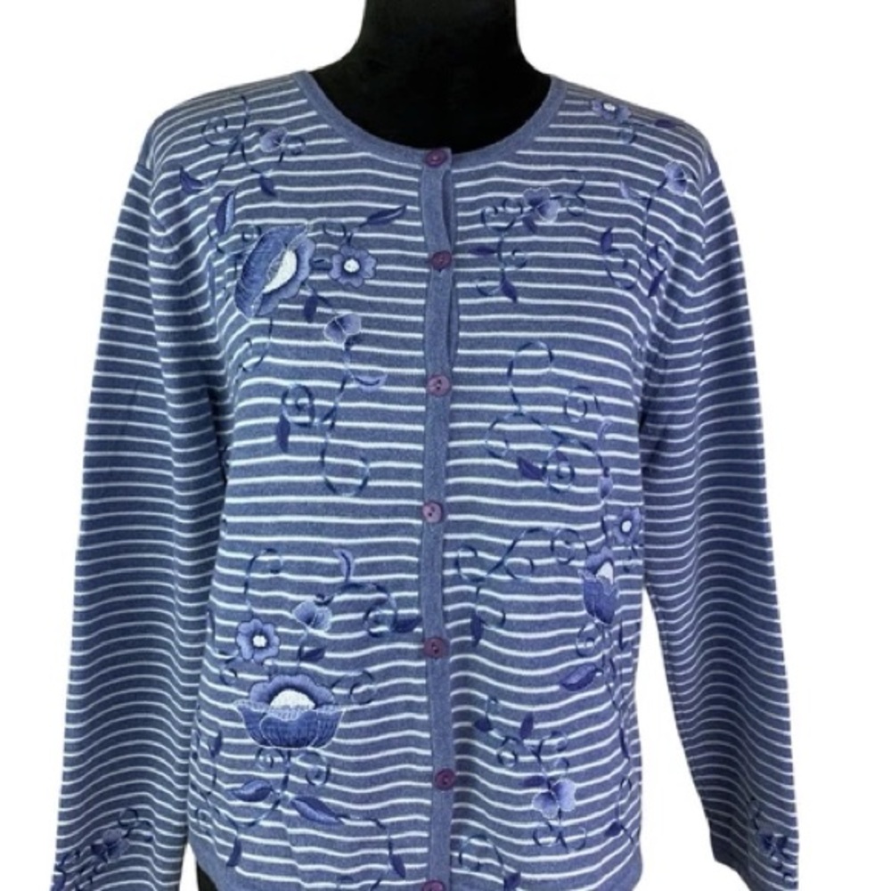 Talbots Blue and White Striped Cardigan